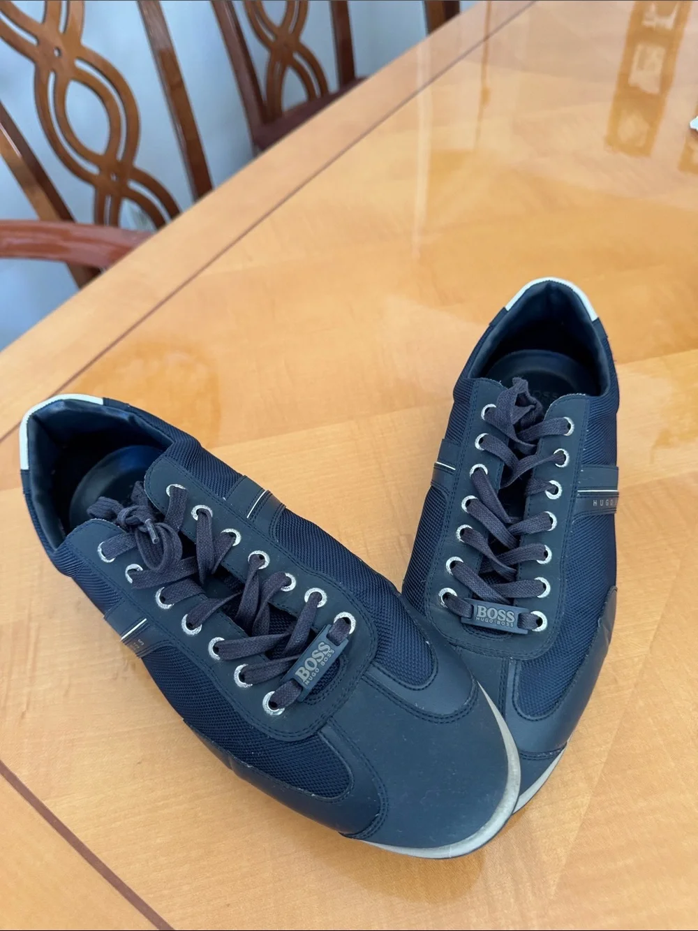 BOSS Men's Navy and White Lace-Up Sneakers size46